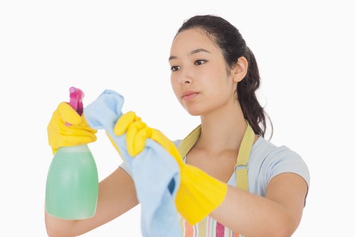 Carpet cleaning technician preparing equipment with safety checks in Goodmayes